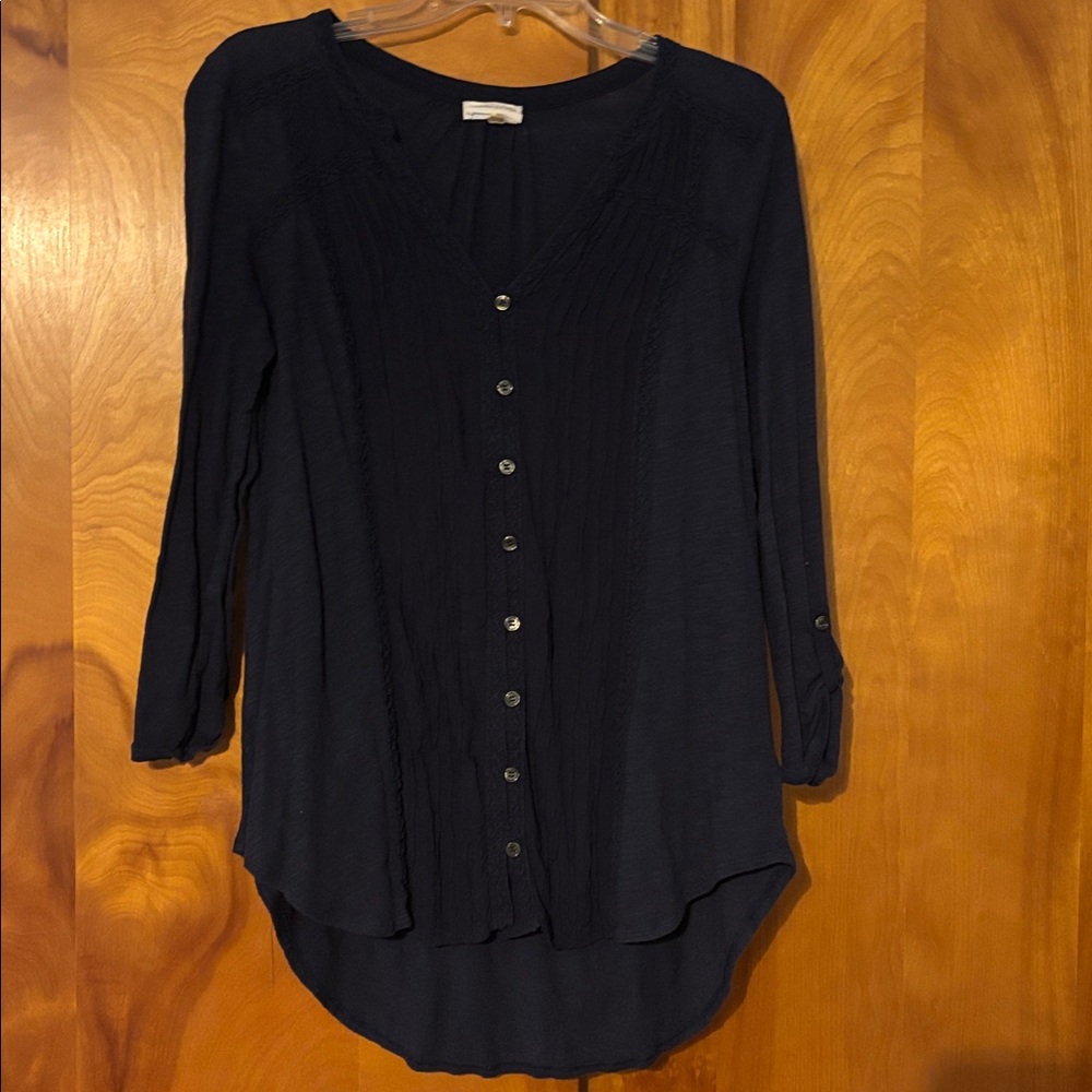 Meadow Rue Anthropologie Midnight Blue Button-Down Shirt small EUC
